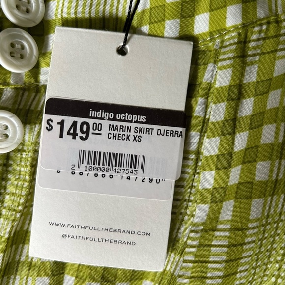 NWT faithfull the brand Marin green gingham plaid midi button skirt - Picture 5 of 6